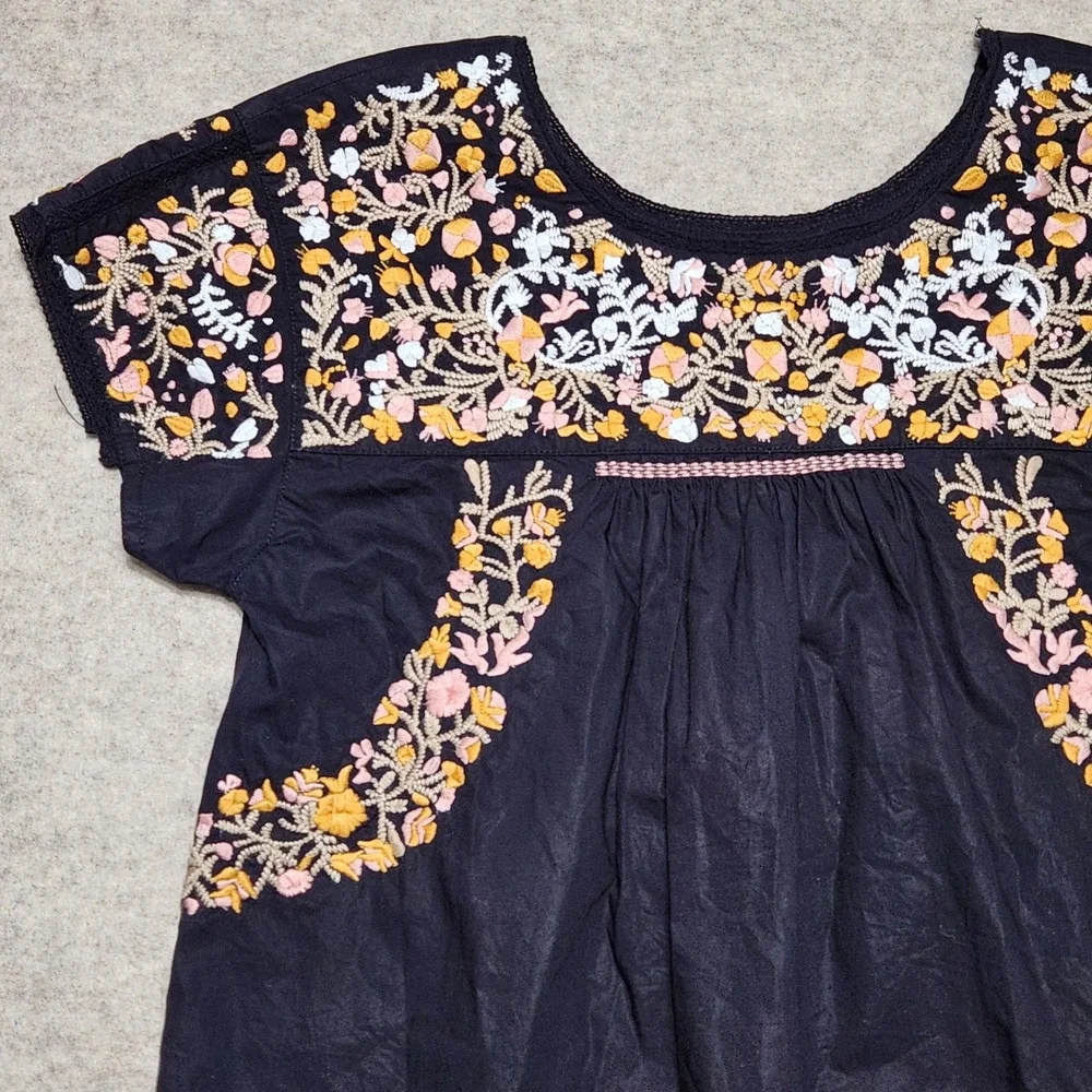 Madewell Black Embroidered Short Sleeve Boho Tunic‎ Top Women's XS - Picture 3 of 7